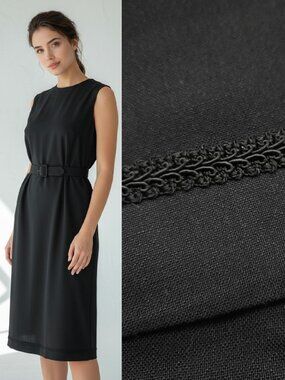 Vtg 50s black linen dress w/ belt - Miss Marilyn of Dallas brand